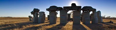 Carhenge with clear blue sky